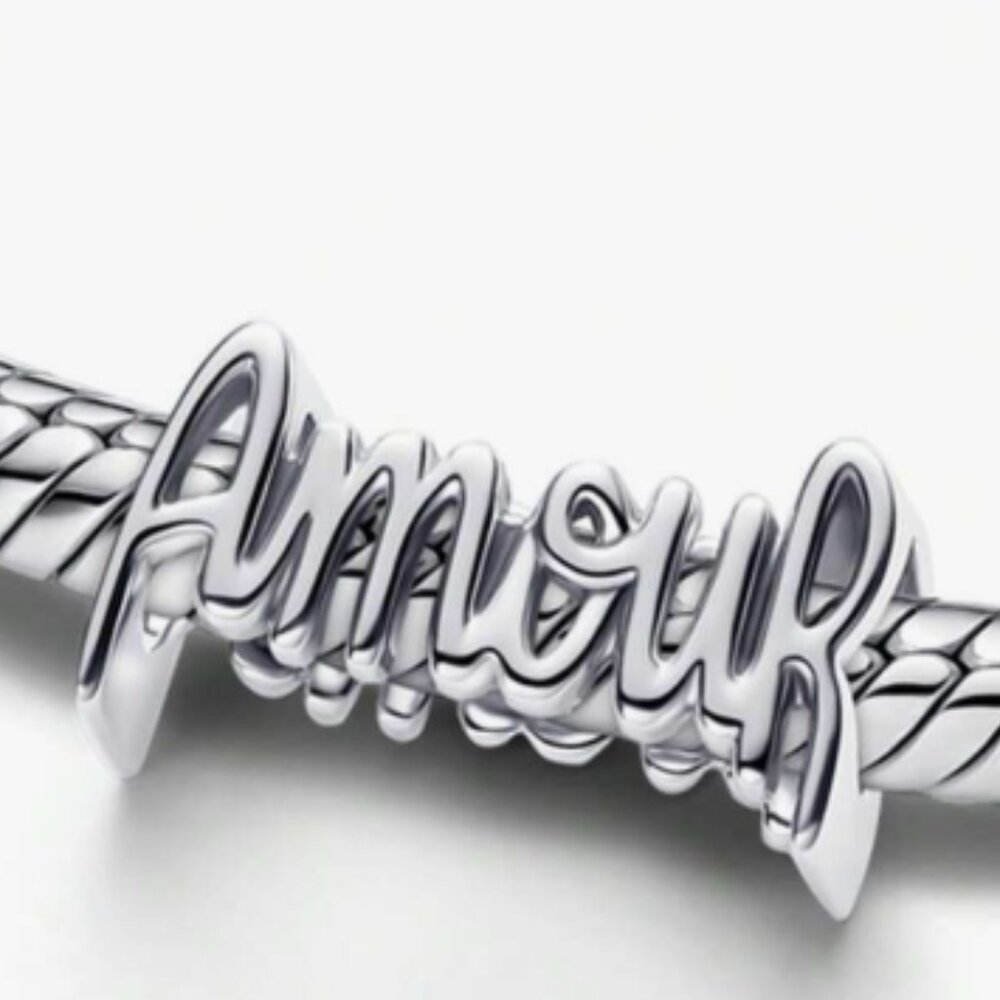 New 3D Amour Word Silver Charm for Pandora type Bracelet
